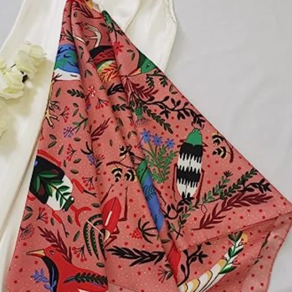 Silk Bird Print Head Scarf 35